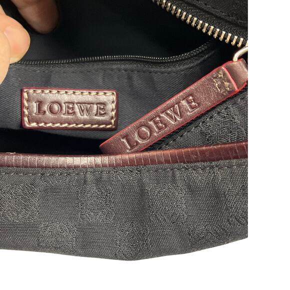 Loewe Jacquard Logo Shoulder Bag Black Gray Leather Trim Red Edge - Picture 3 of 16
